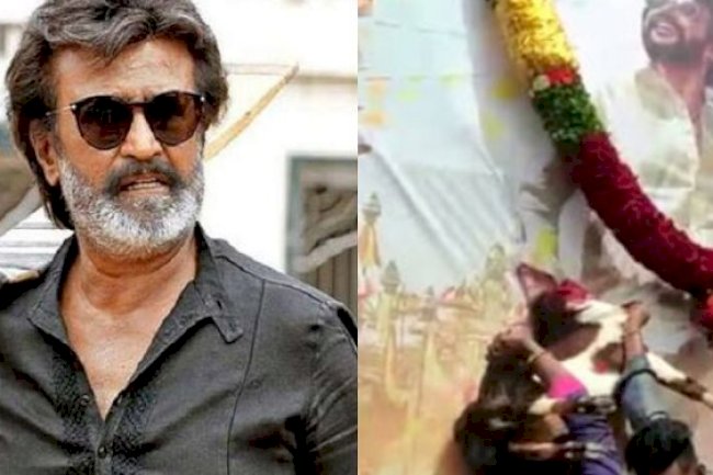 Fans sprinkle goat’s blood on Rajinikanth’s Annathe poster